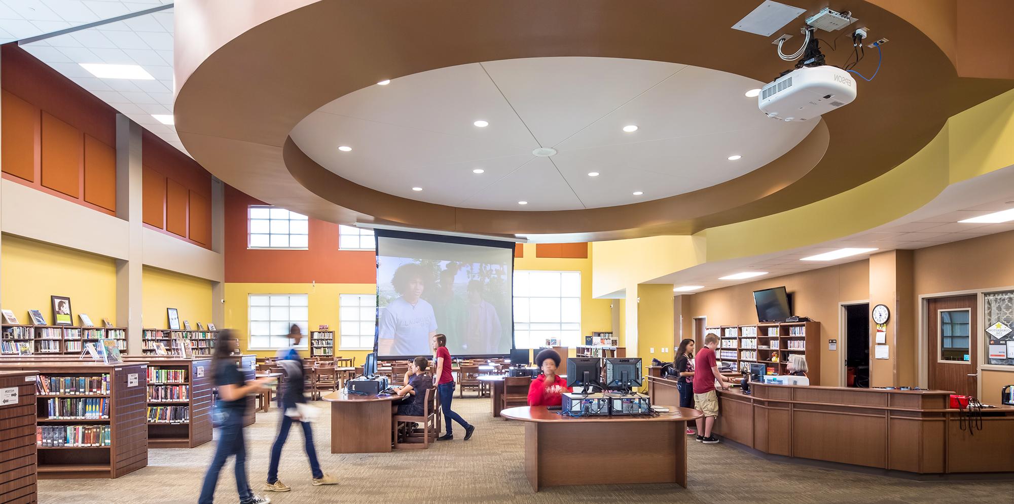 Library inside William R. Blocker Middle School, planned by IBI Group